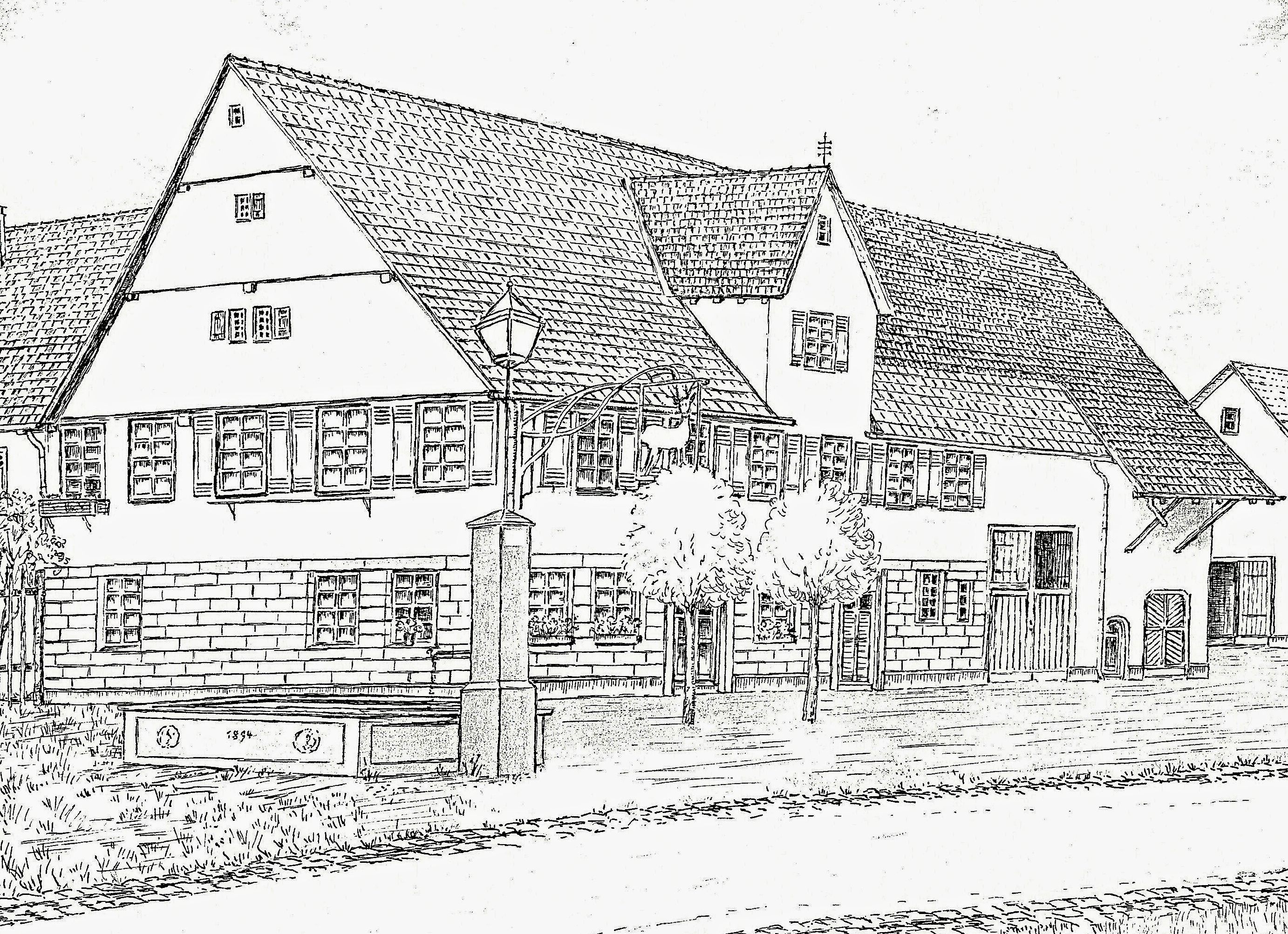  Gasthaus Hirsch um 1894 - links der Brunnen